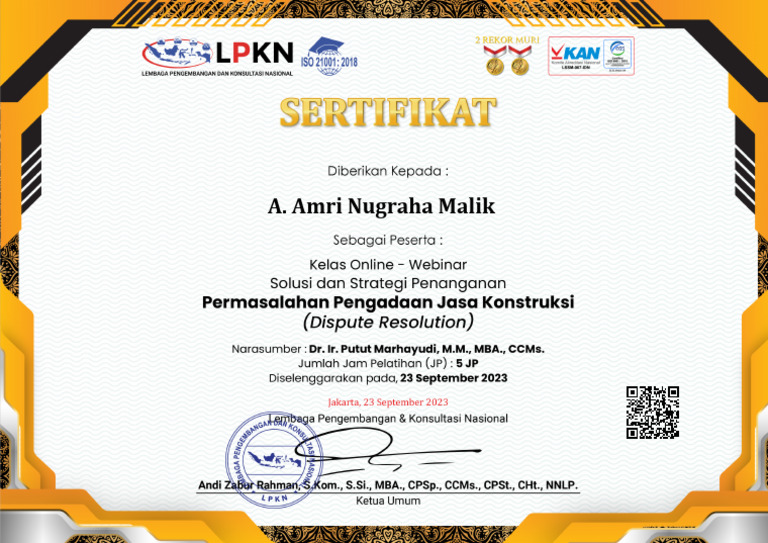 Sertif Dispute A. Amri Nugraha Malik | PDF
