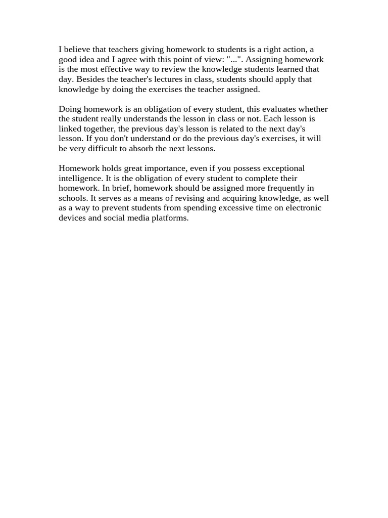 I Believe That Teachers Giving Homework To Student | PDF
