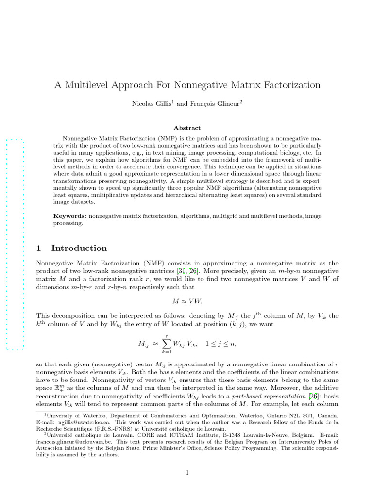 A Multilevel Approach For Nonnegative Matrix Factorization | PDF ...