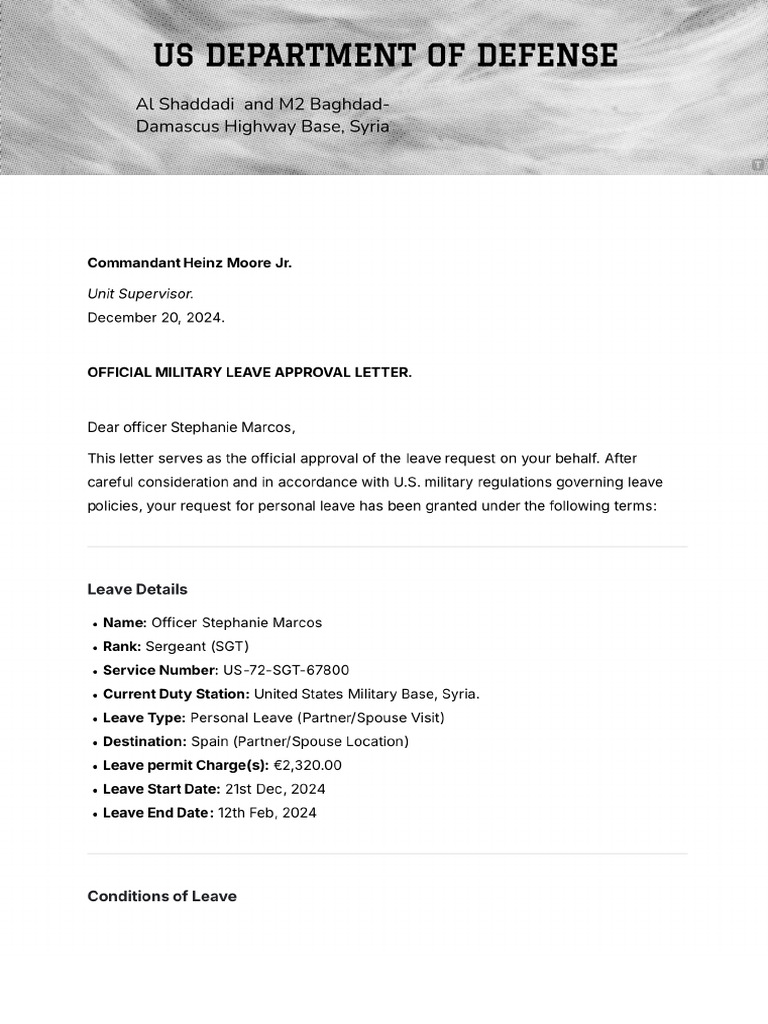 Vacation Military Leave Approval Letter | PDF