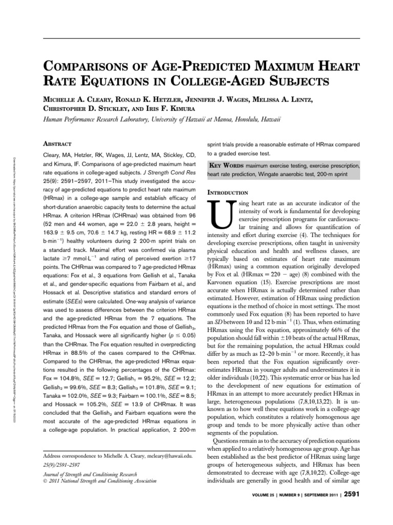 Comparisons of Age Predicted Maximum Heart Rate.31 | PDF | Heart Rate ...
