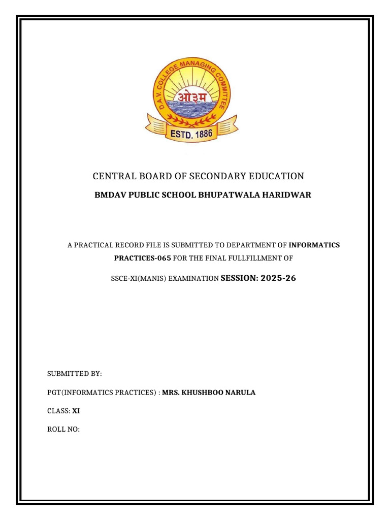 CBSE XI Informatics Practices Record | PDF
