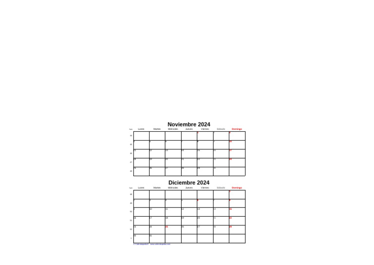 Calendario de Noviembre y Diciembre 2024 | PDF