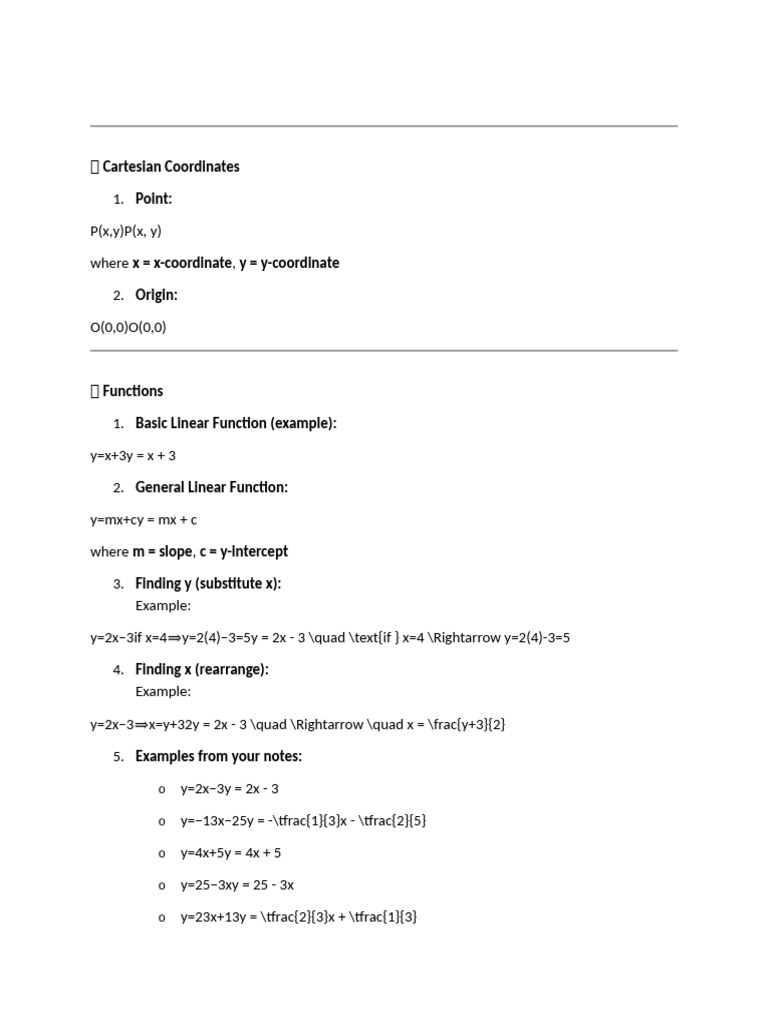 Cartesian Coordinates and Linear Functions | PDF