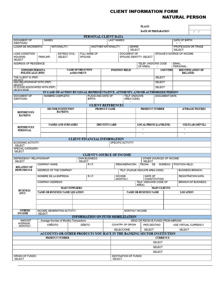 Client Information Form PN Mercantil | PDF | Service Industries