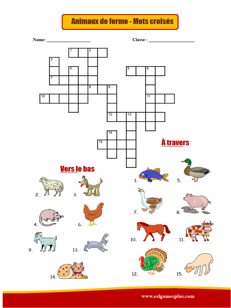 Mots croisés sur les animaux de la ferme | PDF