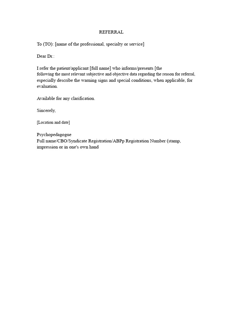 Patient Referral Template for Professionals | PDF