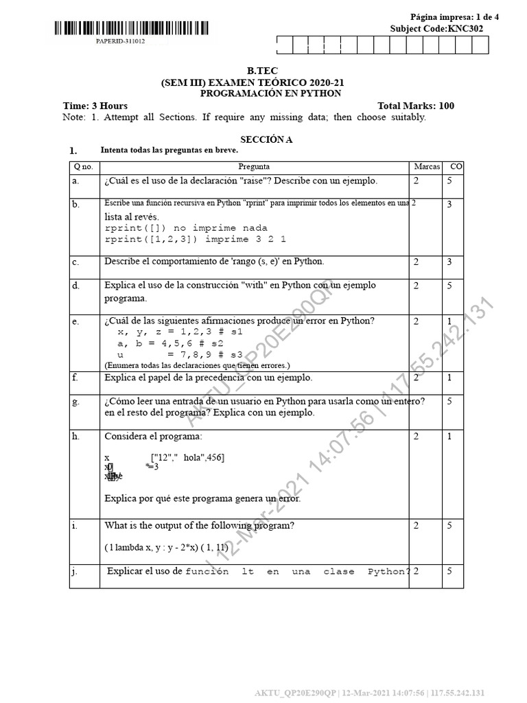 Examen Teórico de Programación en Python | PDF | Python (lenguaje de ...