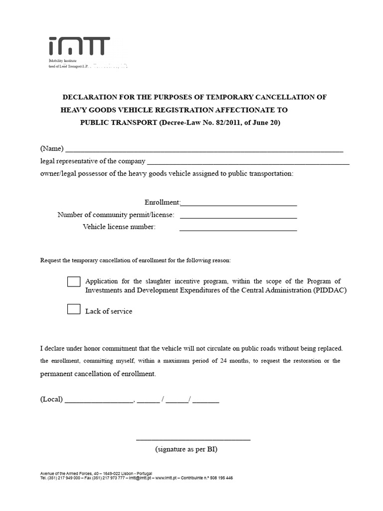 Temporary Cancellation of Vehicle Registration | PDF