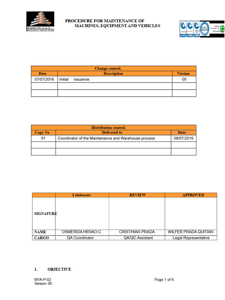 Machine and Vehicle Maintenance Procedure | PDF | Occupational Safety ...