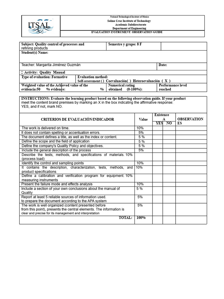Quality Control Evaluation Guide | PDF | Evaluation | Specification ...