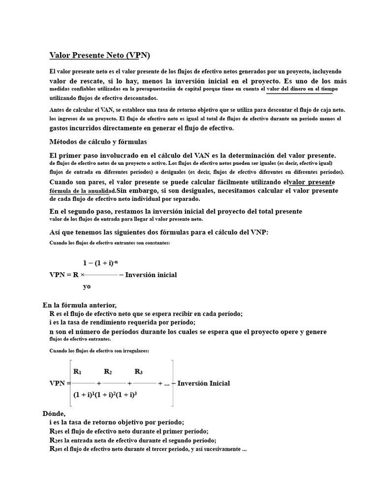 Cálculo y Análisis del Valor Presente Neto | PDF | Valor presente neto ...