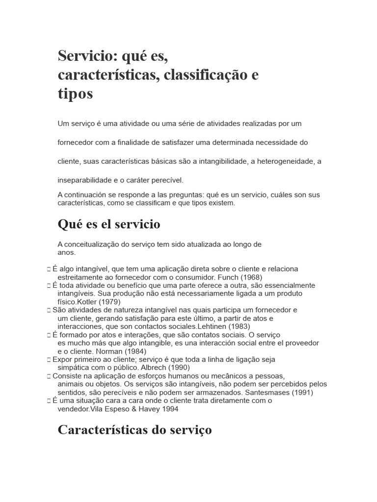 O Que É o Serviço, Características Do Serviço, Tipos de Serviço | PDF ...