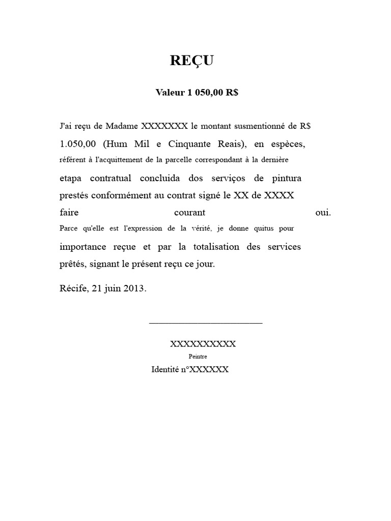 Reçu de paiement pour services de peinture | PDF