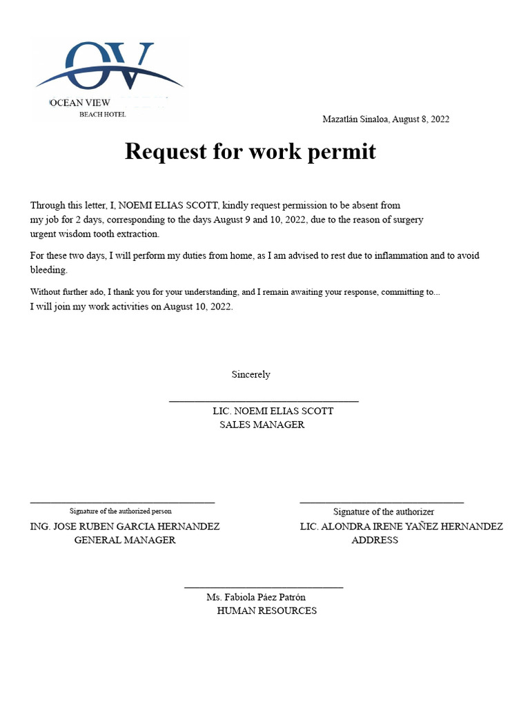 Work Permit Request for Surgery | PDF