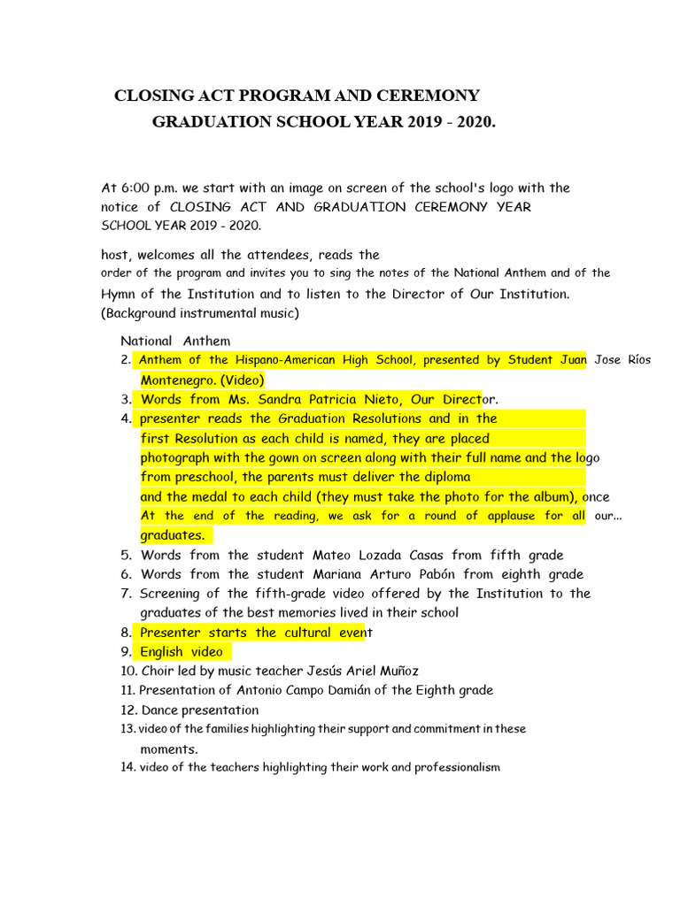 2019-2020 Graduation Ceremony Program | PDF