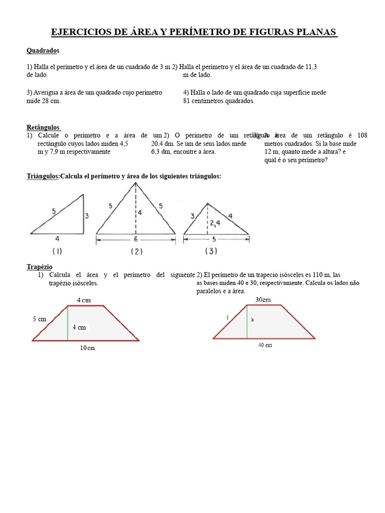 Exercícios de Área e Perímetro de Figuras Planas | PDF