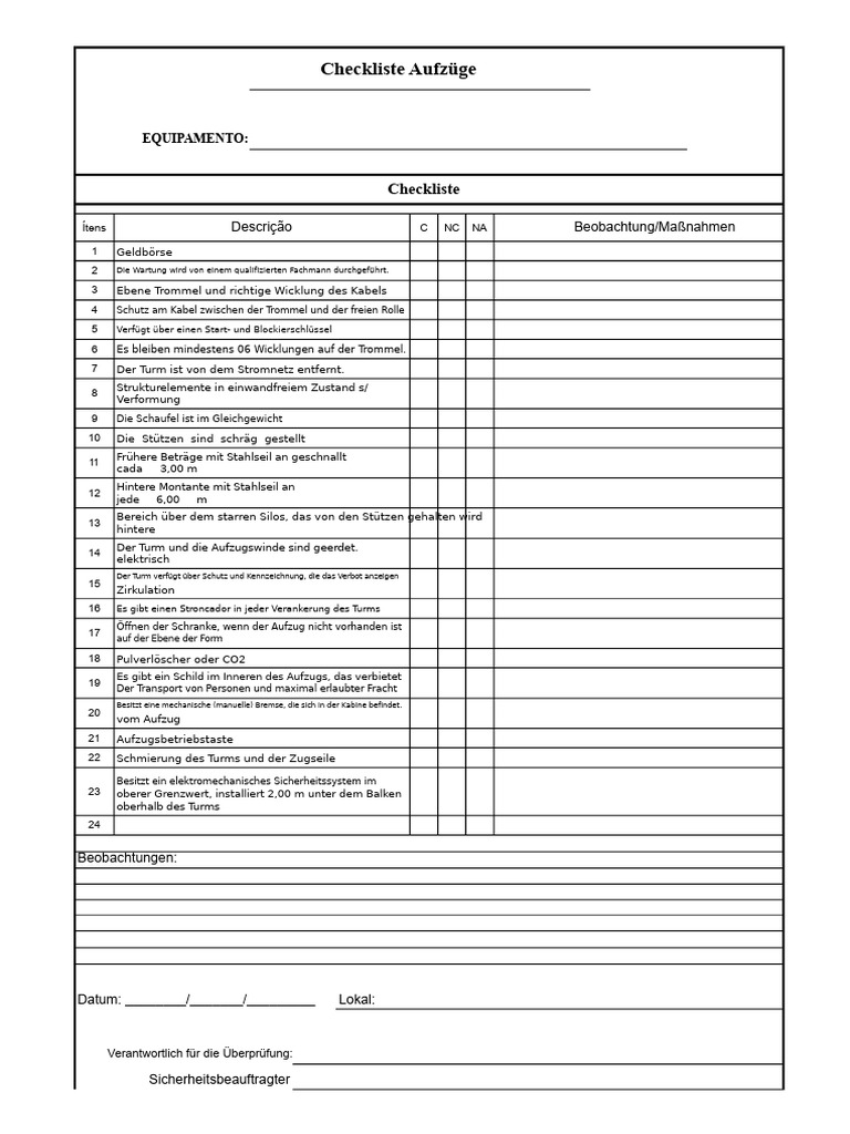 Checkliste - Aufzüge | PDF