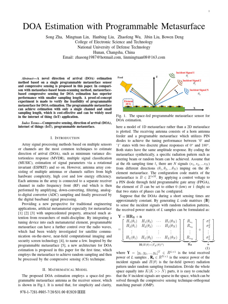 DOA Estimation With Programmable Metasurface | PDF | Antenna (Radio ...