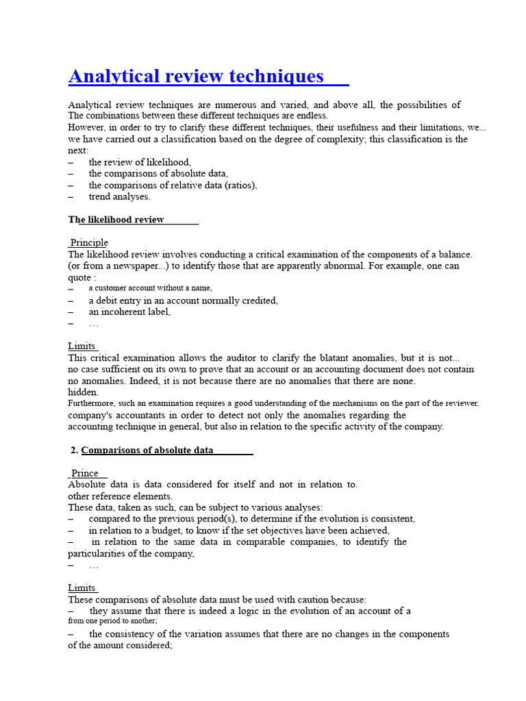 Analytical Review Techniques Explained | PDF | Analysis | Statistics