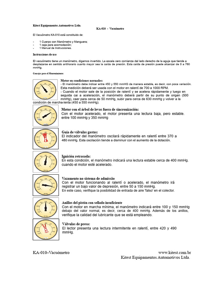 Ka 010 Vacómetro | PDF | Máquinas rotativas | Motor de combustión interna