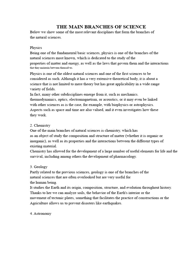 Key Branches of Natural Sciences | PDF | Natural Sciences | Physics