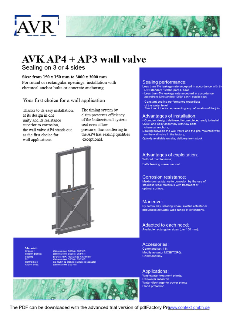 AVK AP4 Wall Valve Installation Guide | PDF | Valve | Manufactured Goods