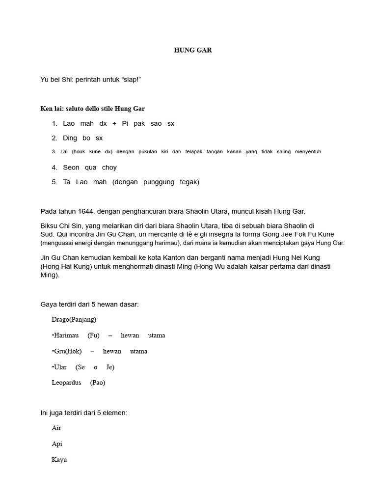 Sejarah dan Teknik Hung Gar Kune | PDF
