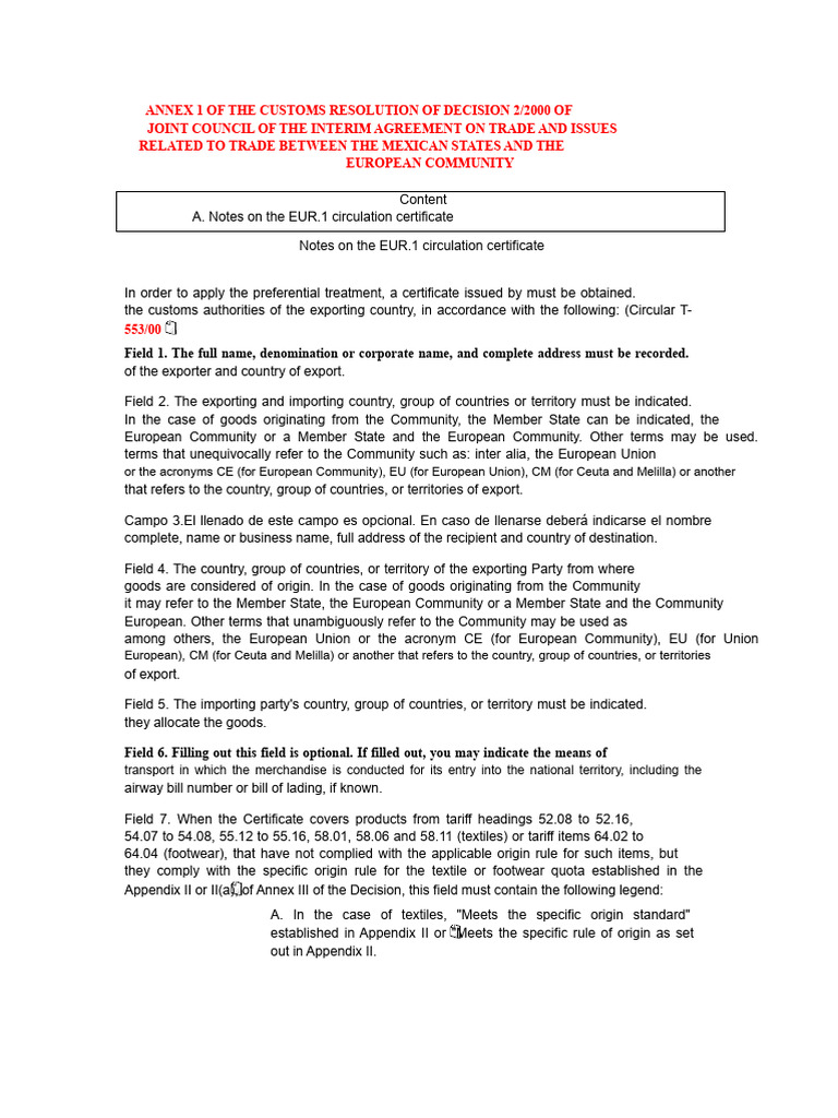 EUR.1 Certificate Guidelines for Trade | PDF | Customs