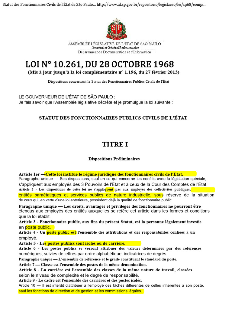 Statut des Fonctionnaires de São Paulo | PDF | Loi | Service civil