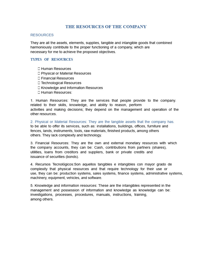 Understanding Company Resources Types | PDF | Business | Economies