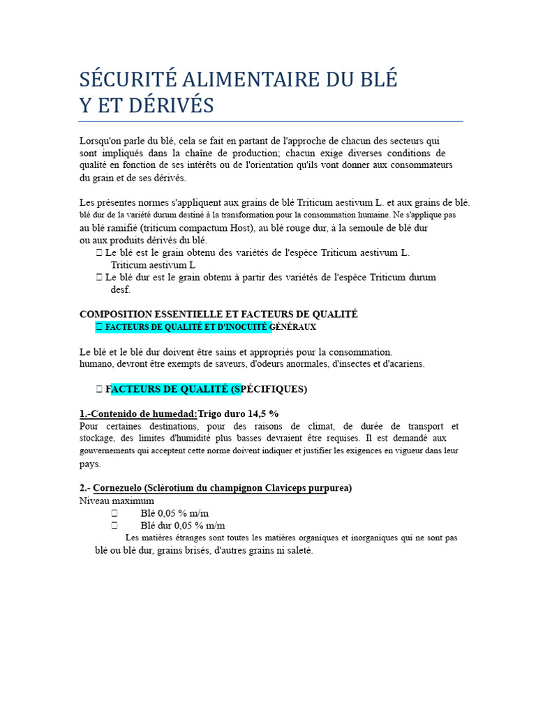 Normes de sécurité alimentaire du blé | PDF | Blé | Céréale