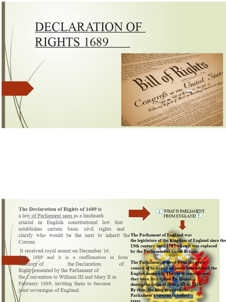 1689 Declaration of Rights Explained | PDF | Parliament | Monarchy Of ...
