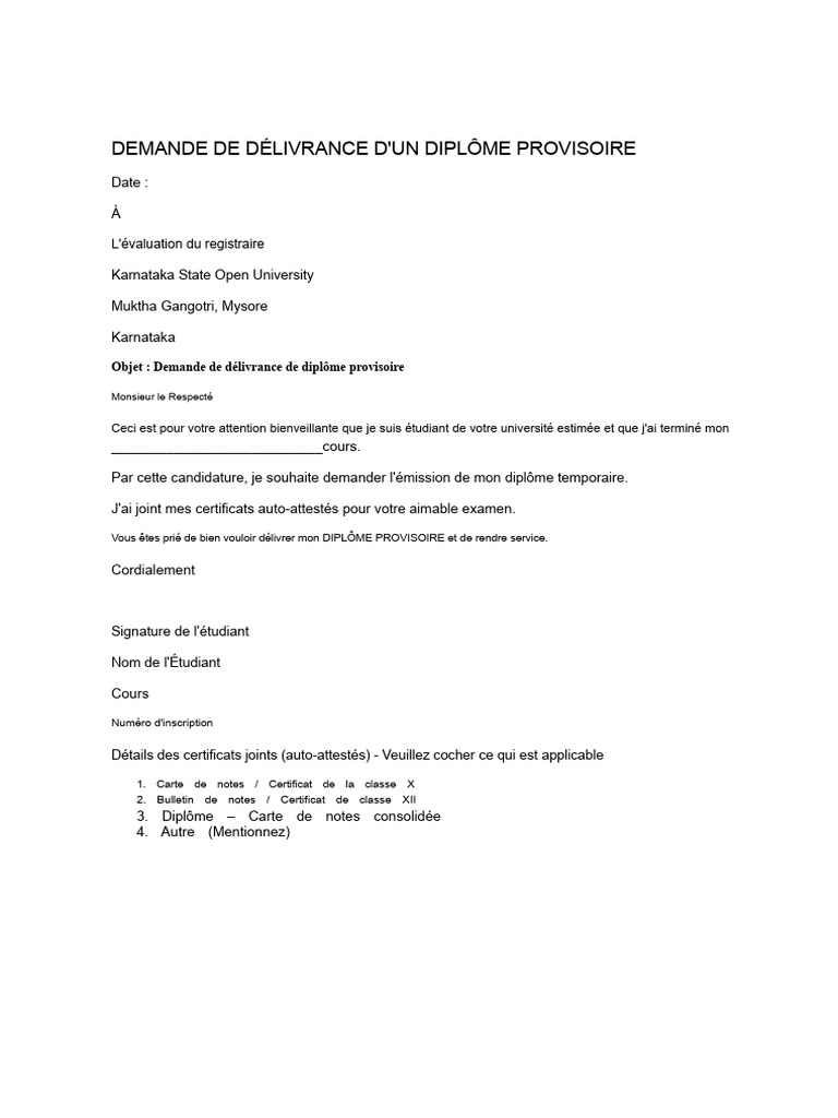 Demande de diplôme provisoire étudiant | PDF