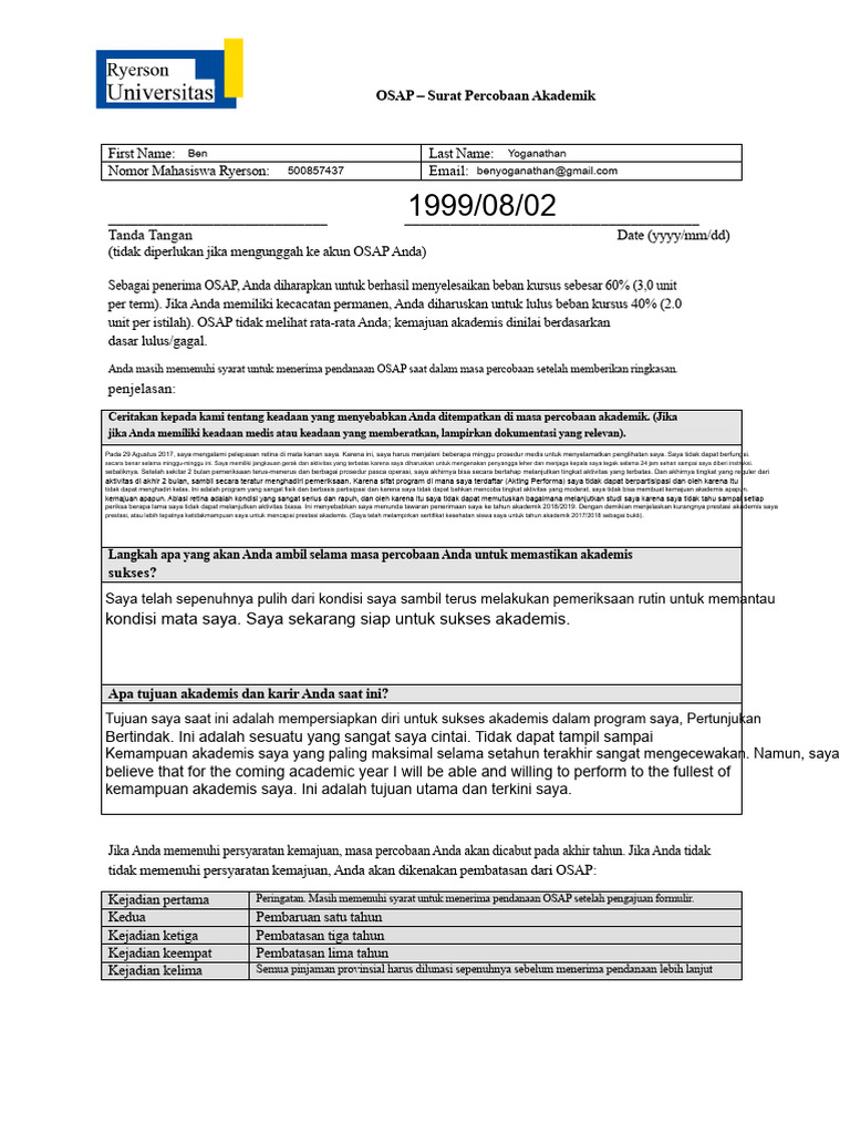 Surat Percobaan Akademik OSAP 2023 | PDF