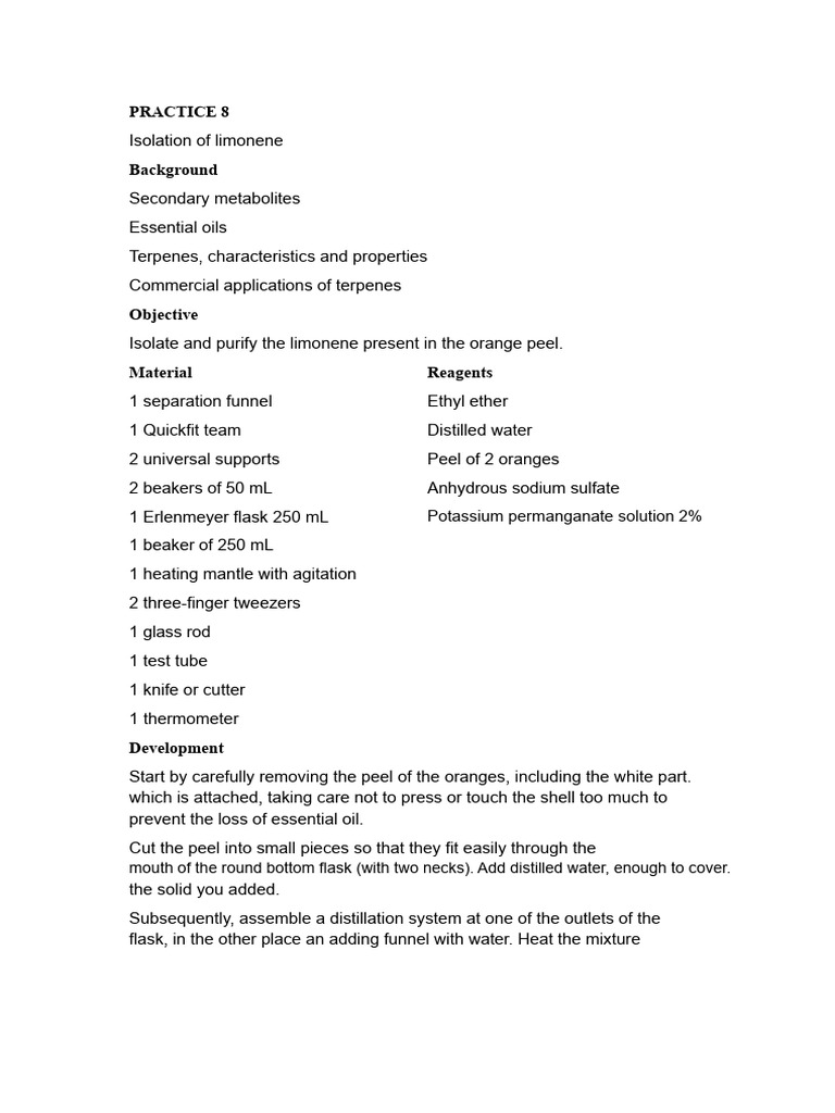 PRACTICE 7 Extraction of limonene (2) | PDF | Distillation | Chemical ...