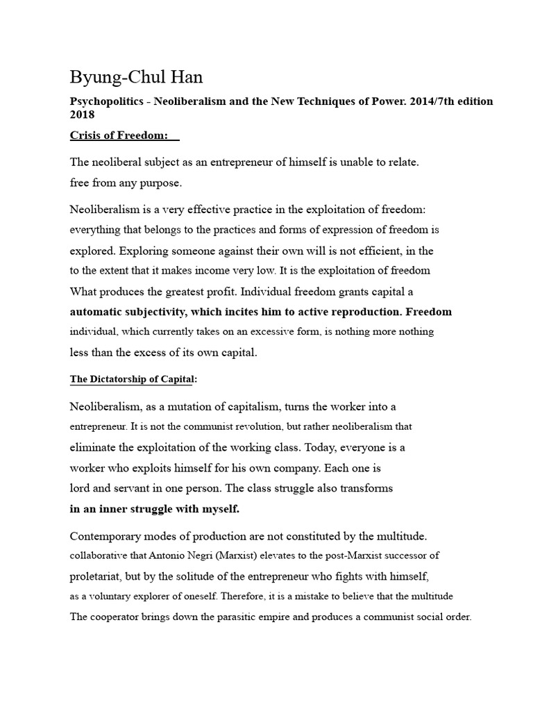 Neoliberalism and Self-Exploitation Analysis | PDF | Emotions ...