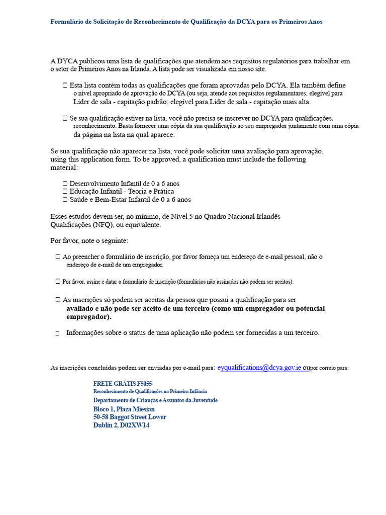 Reconhecimento de Qualificações DCYA Primeiros Anos | PDF | Educação ...