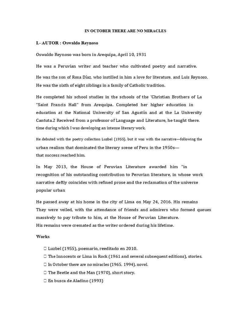 In October, No Miracles: A Summary | PDF | Peru