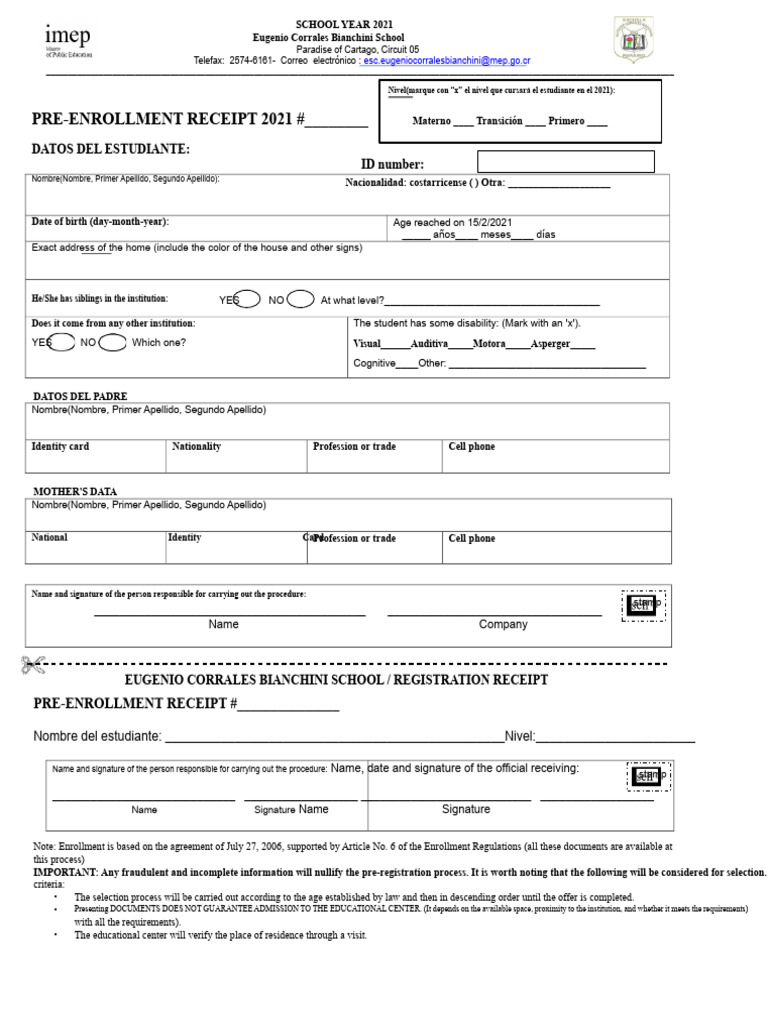 2021 Pre-Enrollment Form for Students | PDF | Government And Personhood ...