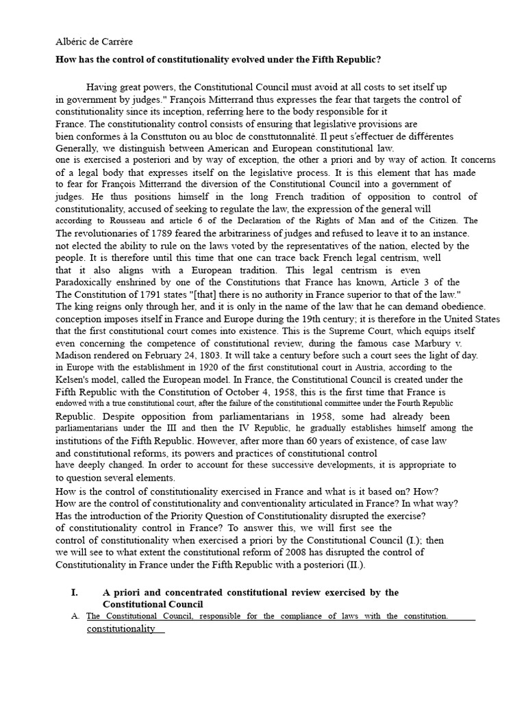 Dissertation on the constitutionality control in France | PDF ...
