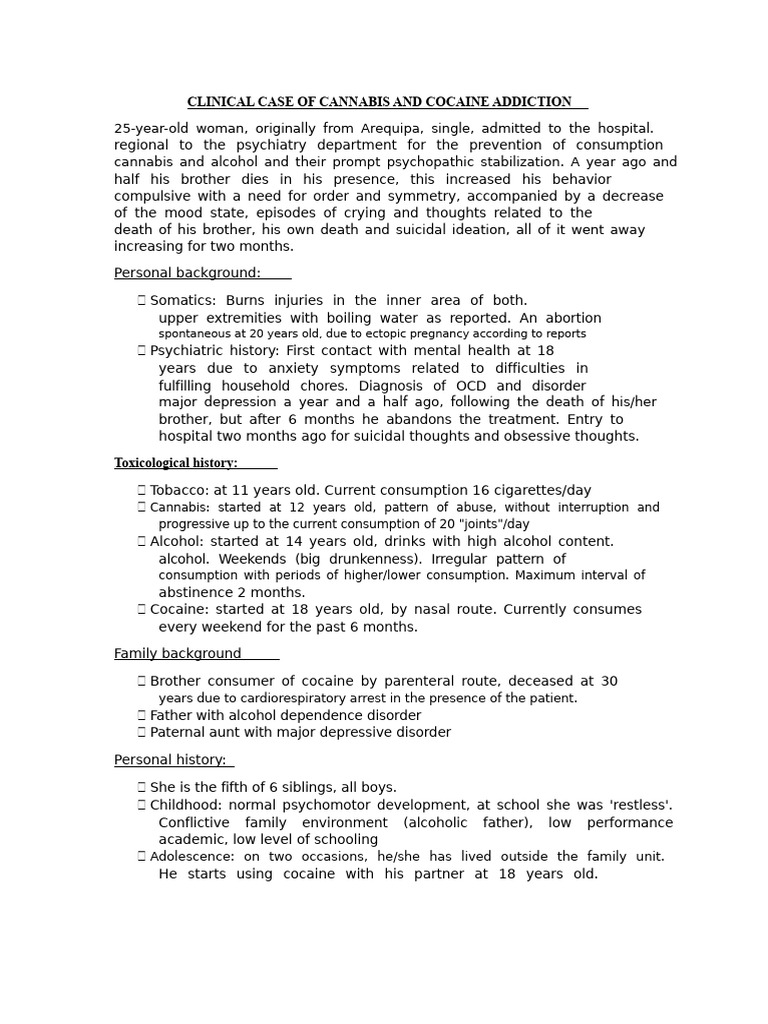 Cannabis and Cocaine Addiction Case Study | PDF | Mental Disorder ...
