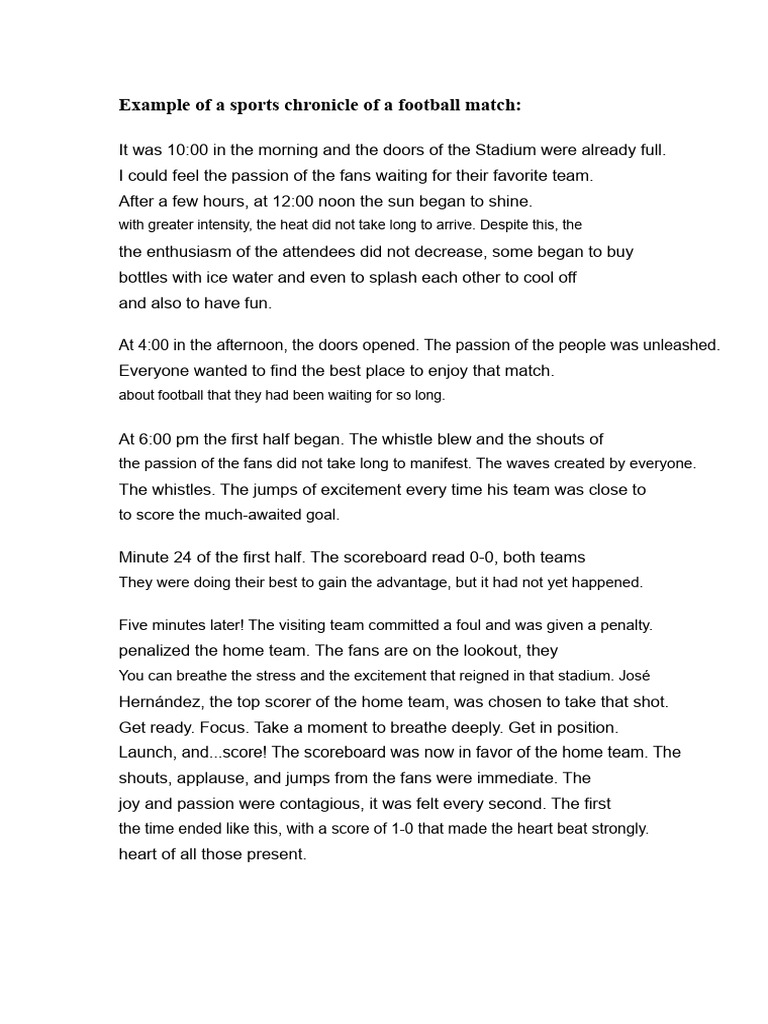 Example of Sports Chronicle Football Match | PDF