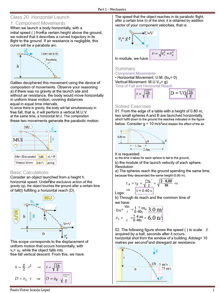 Horizontal Launch Mechanics Explained | PDF | Classical Mechanics ...