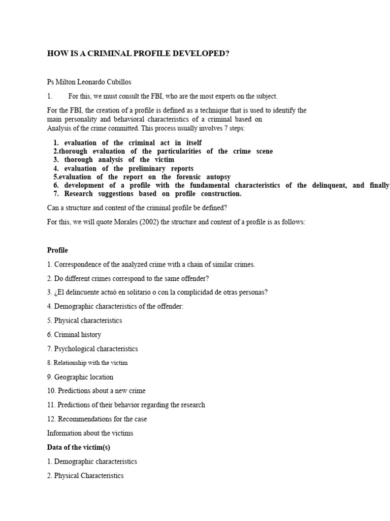 How to Develop a Criminal Profile | PDF | Offender Profiling | Crimes