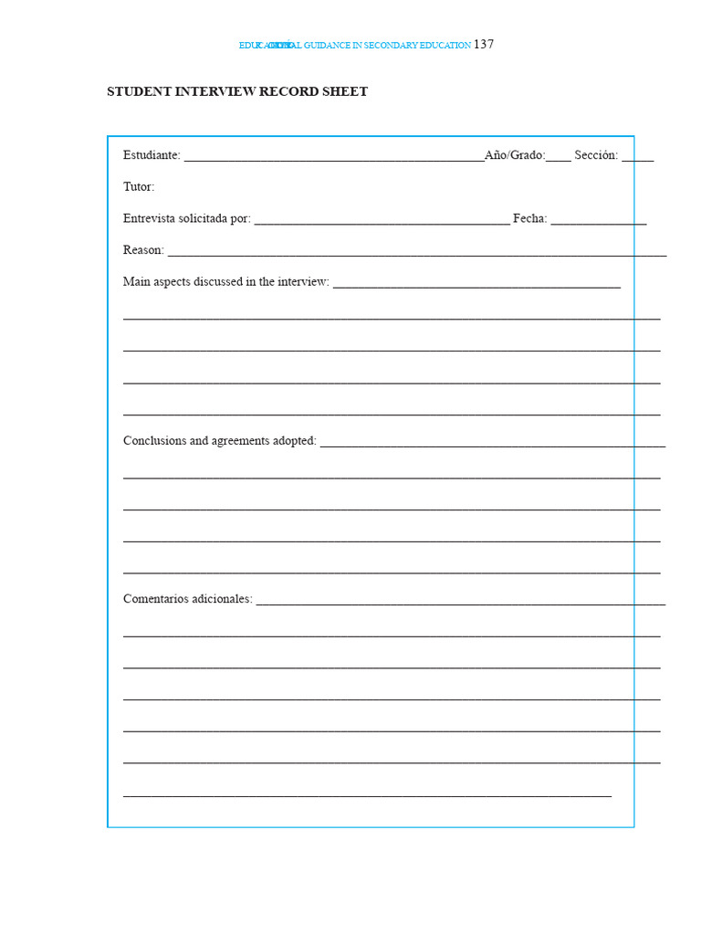 Student Interview Record Sheet | PDF