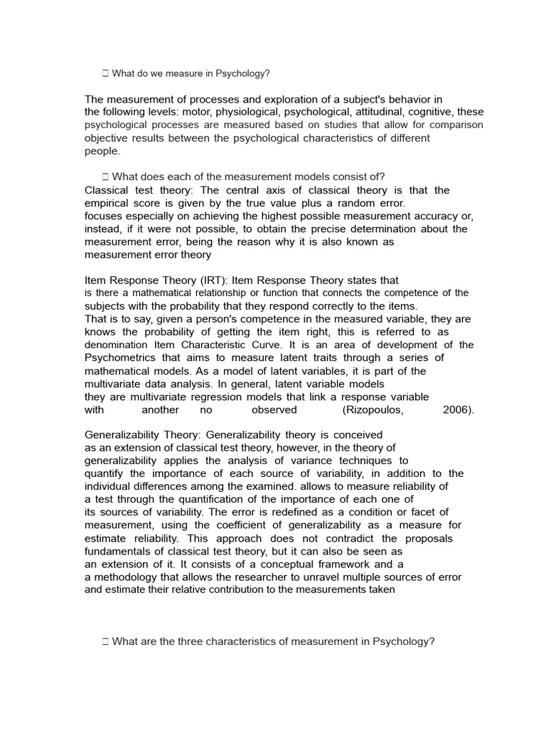 Psychology Measurement Methods Explained | PDF | Methodology ...