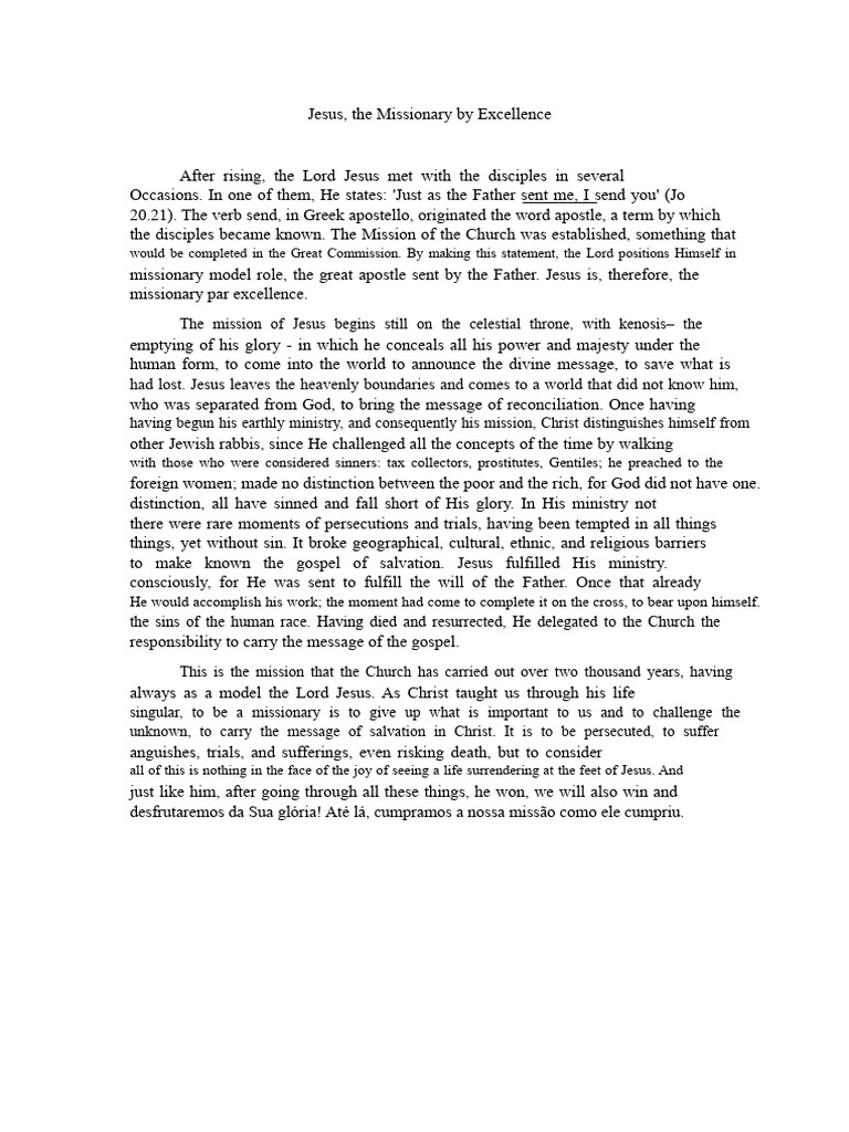 Jesus: The Ultimate Missionary Model | PDF | Jesus | Disciple ...