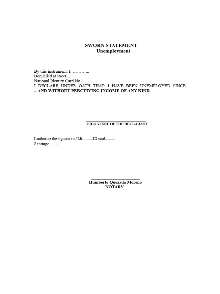 Sworn Statement of Unemployment | PDF