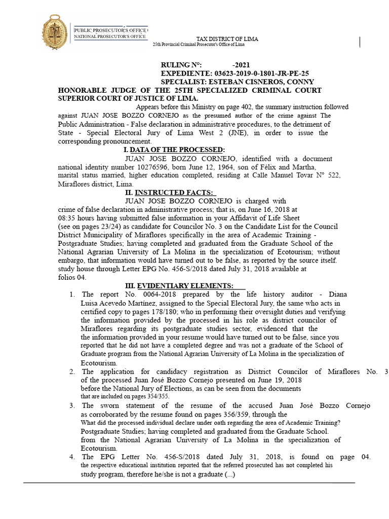 False Declaration Case: Juan José Bozzo | PDF | Crimes | Crime & Violence